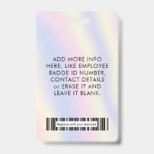 Badge Logo de code-barres de nom de photo holographique (Arrière)