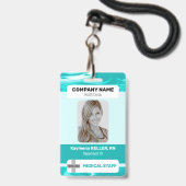 Badge Logo de code-barres photo en marbre vert sarcelle (Avant avec lanière)