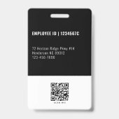 Badge Logo de code QR de photo d'identité d'employé noir (Arrière)