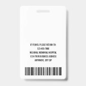 Badge Logo de la carte d'identité médicale de l'employé (Arrière)
