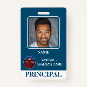 Badge Logo de l'école bleue moderne Principal (Devant)