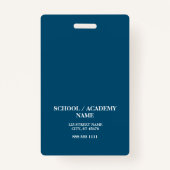 Badge Logo de l'école bleue moderne Principal (Dos)