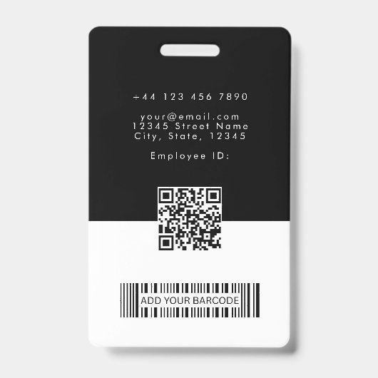 Badge Logo de l'employé avec code QR et code-barres ID (Arrière)