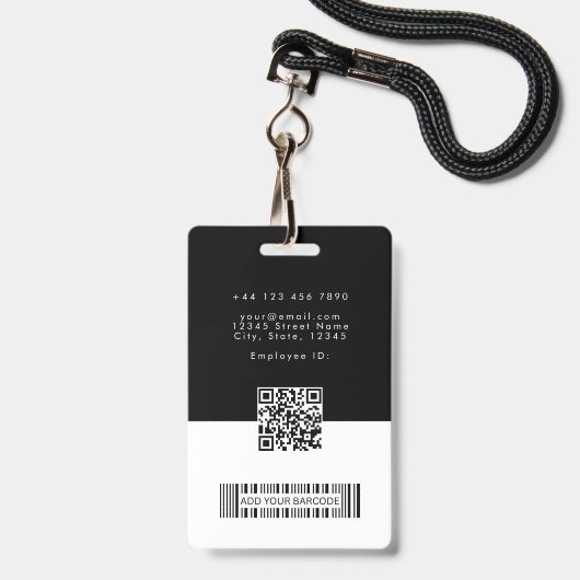Badge Logo de l'employé avec code QR et code-barres ID (Arrière avec lanière)