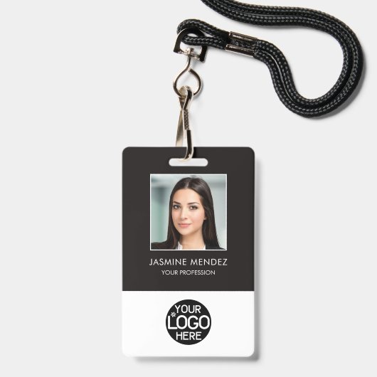 Badge Logo de l'employé avec code QR et code-barres ID (Avant avec lanière)