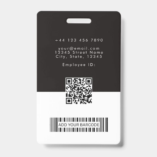 Badge Logo de l'employé avec code QR et code-barres ID (Arrière)