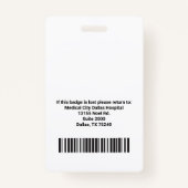 Badge Logo de l'employé de l'hôpital personnalisé et bad (Dos)