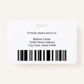 Badge Logo de l'employé Médicale de l'hôpital Code-barre (Dos)