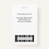 Badge Logo de l'employé Médicale personnalisé - ID photo (Dos)