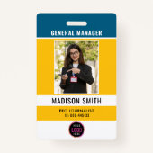 Badge Logo de l'employé photo ou sécurité QR CODE (Devant)