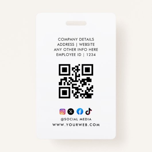 Badge Logo de l'employé photo ou sécurité QR CODE (Dos)