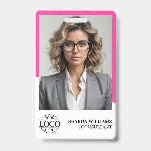 Badge Logo de l'entreprise avec photo d'employé rose mod