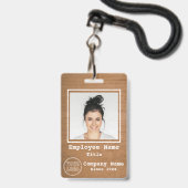 Badge Logo de l'entreprise Bois clair rustique Photo ID (Avant avec lanière)