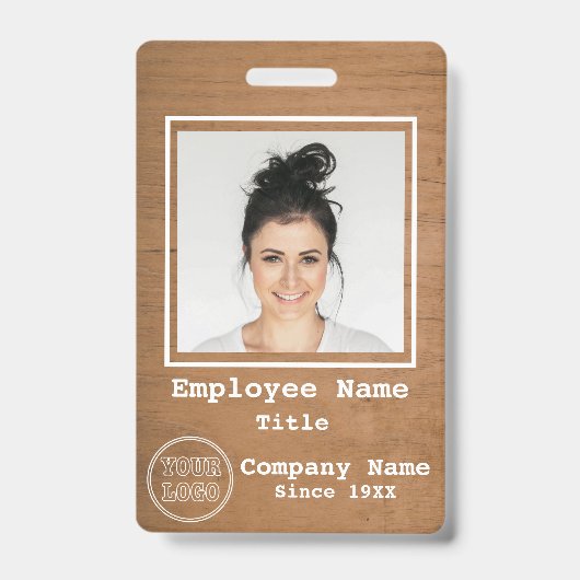 Badge Logo de l'entreprise Bois clair rustique Photo ID (Avant)