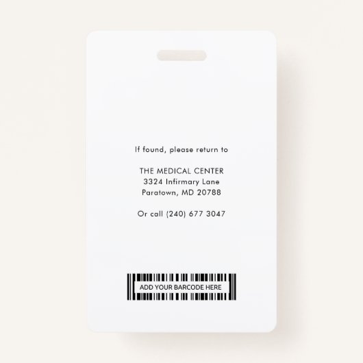 Badge Logo de l'entreprise Code photo de l'employé Perso (Dos)