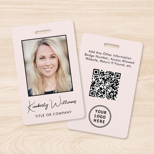 Badge Logo de l'entreprise Code QR Code employé Pink Pho