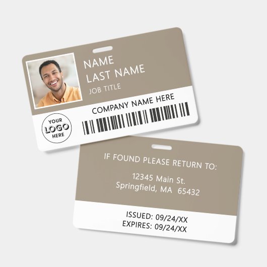Badge Logo de l'entreprise Photo de l'employé Carte d'id (Avant & arrière)
