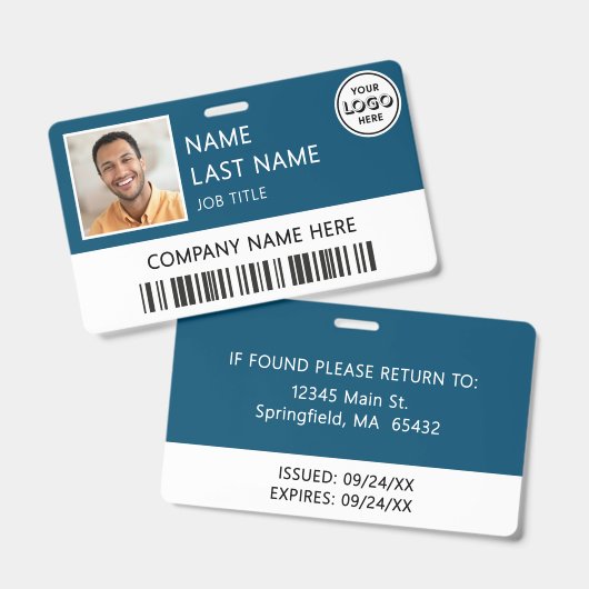 Badge Logo de l'entreprise Photo de l'employé Carte d'id (Avant & arrière)