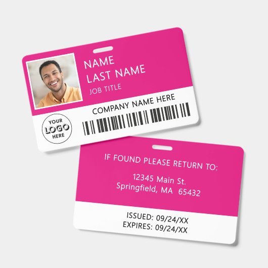 Badge Logo de l'entreprise Photo de l'employé Carte d'id (Avant & arrière)