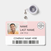 Badge Logo de l'entreprise Photo de l'employé Rose Blush (Avant avec rétractable)