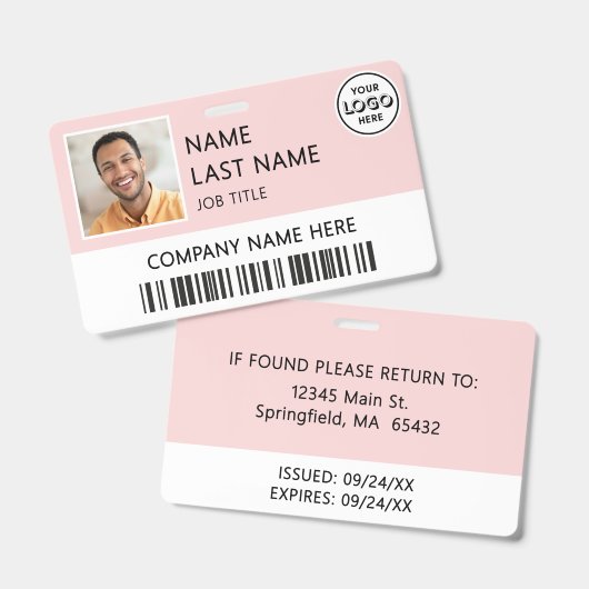 Badge Logo de l'entreprise Photo de l'employé Rose Blush (Avant & arrière)