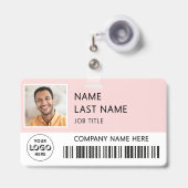 Badge Logo de l'entreprise Photo de l'employé Rose Blush (Avant avec rétractable)