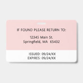 Badge Logo de l'entreprise Photo de l'employé Rose Blush (Arrière)