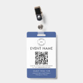 Badge Logo de l'événement Code QR Billet invité Nom Bleu (Avant avec clip)