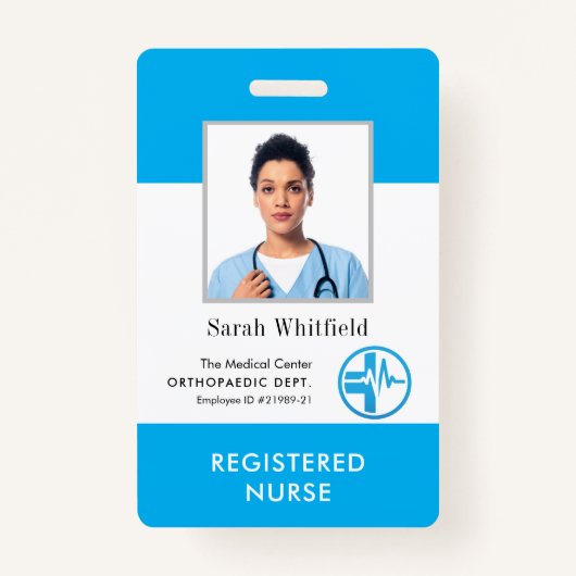 Badge Logo de l'hôpital et ID photo de l'employé personn (Devant)