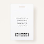 Badge Logo de l'hôpital et ID photo de l'employé personn (Dos)