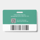 Badge Logo de l'ID photo de l'employé Code QR Vert (Arrière)