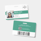 Badge Logo de l'ID photo de l'employé Code QR Vert (Avant & arrière)
