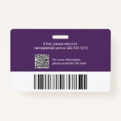 Badge Logo de l'ID photo de l'employé Code QR violet (Dos)