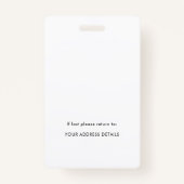 Badge Logo de l'ID photo simple de l'employé Blanc (Dos)