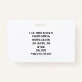 Badge Logo de l'infirmière en salle d'urgence - photo ID (Dos)