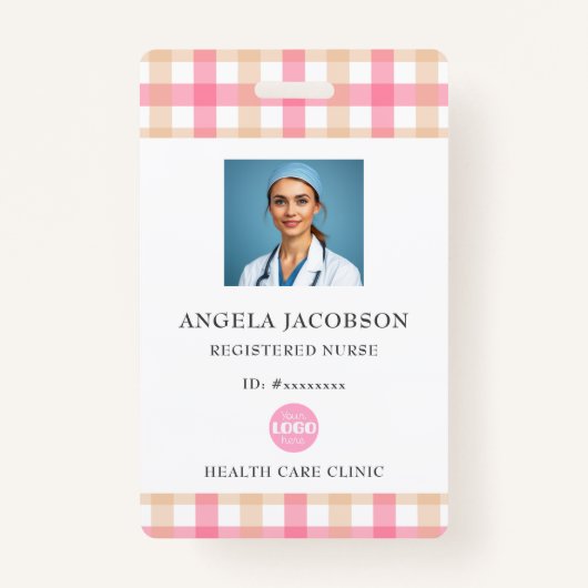 Badge Logo de l'infirmière inscrite rose plaid (Devant)