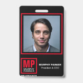 Badge Logo de Monogramme moderne Gras Noir Rouge Blanc (Front)