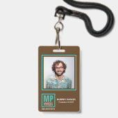 Badge Logo de monogramme photo turquoise marron naturel  (Avant avec lanière)