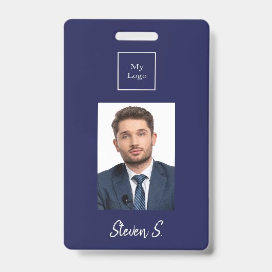 Badge Logo de nom de photo blanc bleu marine (Avant)