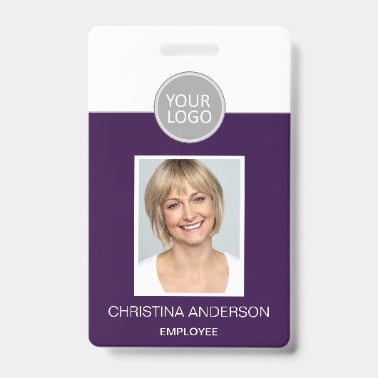 Badge Logo de nom d'employé violet Photo d'identité prof (Avant)