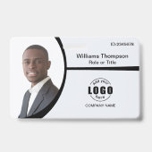 Badge Logo de photo Code-barres Employé Noir et Blanc (Avant)