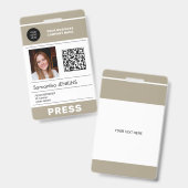 Badge Logo de photo Code QR Carte de presse ID (Avant & arrière)