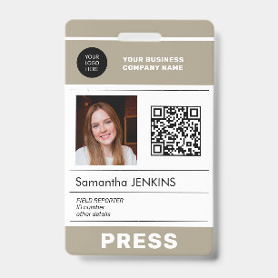 Badge Logo de photo Code QR Carte de presse ID