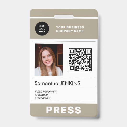 Badge Logo de photo Code QR Carte de presse ID (Avant)