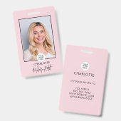 Badge Logo de photo de maquillage de script rose gêné  (Avant & arrière)