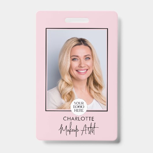 Badge Logo de photo de maquillage de script rose gêné  (Avant)