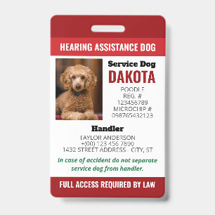 Badge Logo de QR Photo ID du chien d'assistance auditive