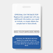 Badge Logo de salarié professionnel Code-barres Bleu fon (Arrière)