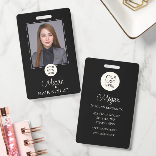 Badge Logo de script noir Photo Coiffeur (Bureau)