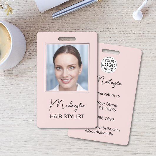 Badge Logo de script rose Blush Photo Coiffeur